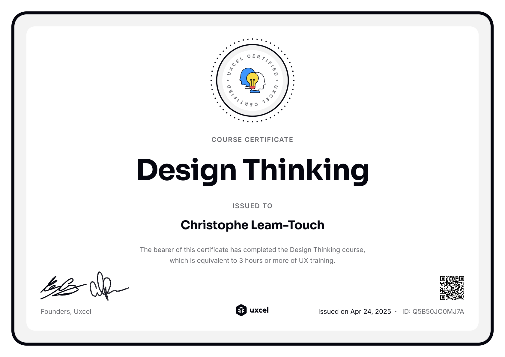 Christophe Leam-Touch's certificate